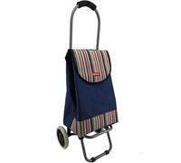 LOIBUYZ Shopping Trolley on Wheels - 45L Collapsible Lightweight Shopping Trolley - Large Folding 2 Wheels Push/Pull Shopping Cart for Easy Storage (Blue Stripe)