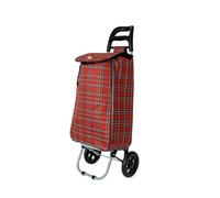 LOIBUYZ Shopping Trolley on Wheels - 45L Collapsible Lightweight Shopping Trolley - Large Folding 2 Wheels Push/Pull Shopping Cart for Easy Storage (Tartan Red)