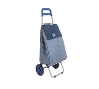 LOIBUYZ Shopping Trolley on Wheels - 45L Collapsible Lightweight Shopping Trolley - Large Folding 2 Wheels Push/Pull Shopping Cart for Easy Storage (Blue Lining)