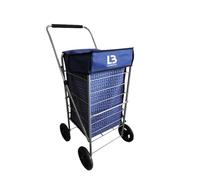 LOIBUYZ Shopping Trolley on Wheels - 65L Collapsible Lightweight Shopping Trolley - Large Folding 4 Wheels Push/Pull Shopping Cart for Easy Storage (Geometric Blue)