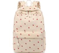 LOIDOU Backpack for Girls School Backpacks Bookbags for Elementary Middle School Women Laptop Backpacks, Beige-strawberry, 5.9 x 17.7 x 11.7 inches