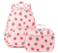 LOIDOU Kids Preschool Backpack for Boys, School Bag, Toddler Lightweight Water-Resistant Kindergarten, Pink-strawberry, 15" SET
