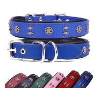 LOIIHEII Premium Leather Dog Collar for Medium Dogs - 1.2-Inch Wide Adjustable Soft Handmade Eagle Hardware Ornamental Collar for Large Breeds, Durable & Comfortable - Blue