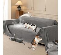 Loiion Anti Scratch Furniture Protector, Ultra Soft Scratch Proof Sofa Cover, Waterproof Non Slip Sofa Cover, Pet-Friendly Couch Protectors for 3 Seater Covers, Pet Couch Covers, Grey, 340x230cm