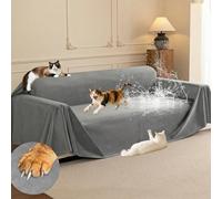 Loiion Anti Scratch Ultra Soft Velvet Furniture Protector, Extra Large Waterproof Non Slip Sofa Cover for 3 Seater Couch, Pet-Friendly Couch Covers for Cats Dogs, Grey 380x180cm