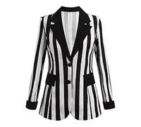 LOIJMK Blazer Women's Black White Striped Suit Jacket Blazer Jacket Open Front Elegant Jacket Office Suit Jacket Suit Business Coat Blazer Coat Long Sleeve Stand-Up Collar Cardigan Transition Jacket,
