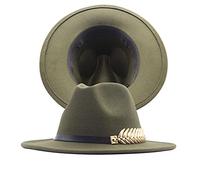 LOIJMK Buckle Wool Hat Fedora Wide Baseball Hat Floppy Disc Australian Hats For Men, Army Green, One Size