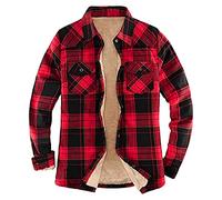 LOIJMK Checked Leisure Jacket Men's Lined Winter Jacket Men's Fleece Thick Warm Sweatshirt with Button Closure and Chest Pocket Sports Coats Soft Comfortable Thermal Casual Shirt Long Sleeve, Wine