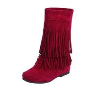 LOIJMK Cowboy Boots Women's Vintage Western Boots with Fringes, red, 2/2.5 UK