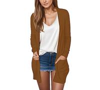 LOIJMK Einfarbige Langarm-Strickjacke für Damen, modisches Temperament, lockere, Bequeme Strickjacke Damen Grobstrick Cardigan (Coffee, M)