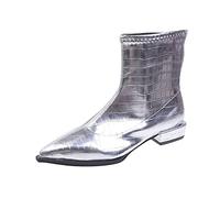 LOIJMK Fashion Autumn Winter Women's Ankle Boots Low Heel Pointed Toe Textured Zip Comfortable with Pearls Women Black, silver, 5 UK