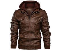 LOIJMK Hoodie Lederjacke Herren Vintage Winterjacke MäNner Dickes Warme Freizeitjacke MäNner Einfarbig Loose Kunstlederjacke Zipper Mit ReißVerschlusstaschen Outdoorjacke Windjacke Klassischer