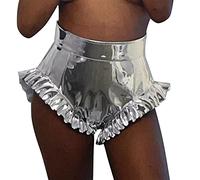 LOIJMK Hotpants Women's Sexy Sports Dance Shorts Elegant Gym Shorts Shiny Metallic Hot Pants Fashion Booty Shorts High Waist Pole Dance Shorts Women's Summer Women Yoga Shorts, silver, M