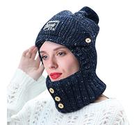 LOIJMK Knitted Hat with Earmuffs, Lined, Women's Hat, Winter Hat, Scarf, Masks Set, 3 and 1 Women's Knitted Hat, Scarf Slip-On Hat, a, One Size