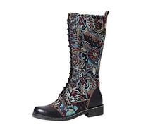 LOIJMK Laces Quick Lacing System Black Long Embroidered Boots for Women Boots Shoes Boots Women's Boots Vintage Ethnic Motorcycle Women's Boots Black Girls 37, black, 6 UK