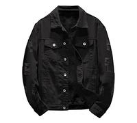 LOIJMK Men's Denim Jacket - Loose Fit Casual Bomber With Stand-Up Collar, Button Placket, Flap Pockets - Classic Fashion Motorcycle Pilot Style, Black