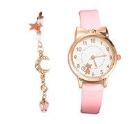 LOIJMK Set Casual Fashion Ladies Quartz Korean Cat Watch Bracelet Watch Set Easy Reader (Pink, One Size)