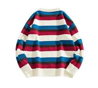LOIJMK Strick-Pullover Herren Warm Bunte Gestreift Rundhals Freizeithemd Winter Bequemer Weicher Pulli üBergrößEn Lockere Atmungsaktivem Langarmshirt Strickoberteil (z2-Beige, XL)