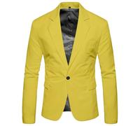LOIJMK Suits & Jackets for Men: Suit Jacket Party Blazer Classic Sporty Blazer Jacket Blazer Jacket 1 Button Regular Fit Blazer Jacket Suit Jacket for Men Long Sleeve Business Outwear, yellow, XL