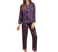 LOIJMK Women Fashion Pajama Prints Sets Long Sleeve Button Down Sleepwear Nightwear Soft Sets Sleepwear for Women Petite (Red, M)