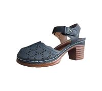LOIJMK Women's Baotou Back Hollow Chunky Heel Retro Hollow Out High Heel Roman Round Head Sandals Open Shoes Women's Faux Fur, blue, 8 UK