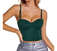 LOIJMK Women's Corset Top Bustier Corset Top Tight Fitting Corset Tank Top Straps Top Solid Short Fashion Shirt with Lace, Green, L 195VmAVUo