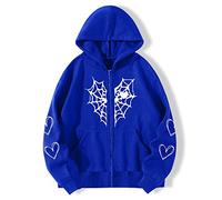 LOIJMK Women's Hooded Sweat Jacket Y2K Jacket Zip Up Hoodie Teenager Shirt Pullover Hoodie Hip Hop Streetwear Jacket Y2K Hoodie Oversized Butterfly Pullover E-Girl Sweatshirt Sports Jacket, blue, M