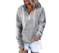 LOIJMK Women's Hoodie Oversize with Hood Pullover V Neck Waffle Pullover Long Sleeve Sweatshirt Casual Grunge Sweatshirt Soft Plain Long Sleeve Loose Fit Y2K Hoodies Hoodie, gray, 4XL
