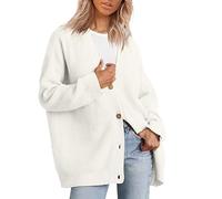 LOIJMK Women's Long Cardigan Chunky Knit Long Sleeve Open Front Cardigans Women's Cardigan Autumn with Buttons Funky Knitted Coat Front Open Transition Jacket Women Leisure Jacket, White, XL