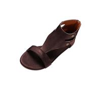 LOIJMK Women's Outerwear Retro Roman Hollow Out Open Toe Casual Comfortable Flat Sandals with Zip on the Back Jack Women's Sandals Black, brown, 10 UK