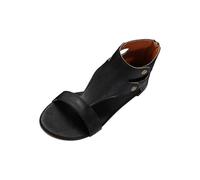 LOIJMK Women's Outerwear Retro Roman Hollow Out Open Toe Casual Comfortable Flat Sandals with Zip on the Back Jack Women's Sandals Black, black, 8.5 UK