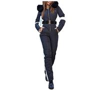 LOIJMK women's ski suit winter warm hooded jacket elegant zip ski coat ski suit outdoor suit, Black, S