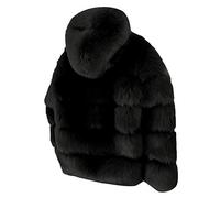 LOIJMK Women's Winter Short Hooded Fur Trimmed Shawl Collar Coat, Black, S