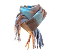 LOIJMK WOVEN WOMENS KNITTED SCARF COLORFUL CHECK PATTERN LONG THICK FRINGE WARM WINTER, sky blue, One Size