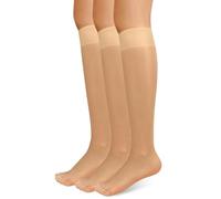 Loiluliy 3 Pairs 20 Denier Knee Stockings Women's Nylon Stockings Transparent Black Tear-Resistant Pressure-free Comfort Waistband Fine Stockings, amber, One Size