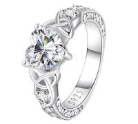 LOIPURI Moissanite Promise Rings for Her 2ct D Color VVS1 Heart Shaped Celtic Knot 925 Sterling Silver Engagement Ring Wedding Anniversary Valentine's Day Promise Gift with, 6, Sterling Silver