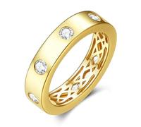 LOIPURI Moissanite Wedding Band for Women D Color VVS1, 14K Gold Plated Eternity Engagement Ring Never Tarnish 5mm Wide Anniversary Birthday Mother's Day Gift, 9, Gold, Moissanite