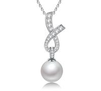 LOIPURI White Black Pearl Necklace for Women 925 Sterling Silver Bow Infinity Chains with Cubic Zirconia, Mother's Day Gifts, Packed in Preserved Red Rose Box, Sterling Silver, Pearl