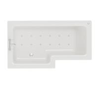 Loire 12 Jet Chrome Easifit Left Hand L Shaped Shower Bath with Front Bath Panel | White | Acrylic | 1500mm