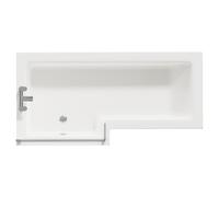 Loire Left Hand L Shaped Shower Bath with Bath Screen and Gloss Grey Pearl Front and End Bath Panel | White | Acrylic | 1700mm