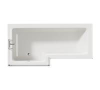 Loire Left Hand L Shaped Shower Bath with Bath Screen and Matt Black Front and End Bath Panel | White | Acrylic | 1700mm