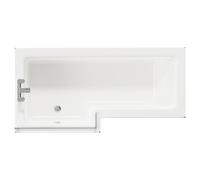 Loire Left Hand L Shaped Shower Bath with Bath Screen and Nero Oak Front and End Bath Panel | White | Acrylic | 1700mm
