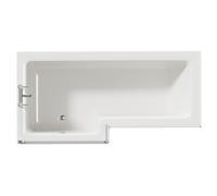 Loire Left Hand L Shaped Shower Bath with Bath Screen and Tobacco Oak Front and End Bath Panel | White | Acrylic | 1700mm
