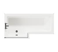Loire Left Hand L Shaped Shower Bath with Matt Black Bath Screen and Deep Blue Front and End Bath Panels | White | Acrylic | 1700mm