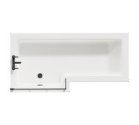 Loire Left Hand L Shaped Shower Bath with Matt Black Bath Screen and Gloss Grey Front and End Bath Panel | White | Acrylic | 1700mm