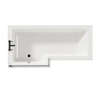 Loire Left Hand L Shaped Shower Bath with Matt Black Bath Screen and Olive Green Front and End Bath Panels | White | Acrylic | 1700mm