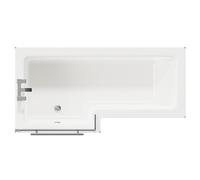 Loire Left Hand L Shaped Shower Bath with Polished Chrome Towel Rail Bath Screen and Deep Blue Front and End Bath Panels | White | Acrylic | 1700mm