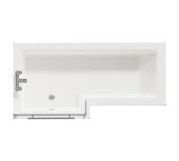 Loire Left Hand L Shaped Shower Bath with Towel Rail Bath Screen and Gloss Grey Front and End Bath Panel | White | Acrylic | 1700mm