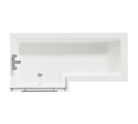 Loire Left Hand L Shaped Shower Bath with Towel Rail Bath Screen and Gloss Grey Pearl Front and End Bath Panel | White | Acrylic | 1700mm