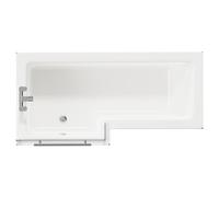 Loire Left Hand L Shaped Shower Bath with Towel Rail Bath Screen and Nero Oak Front and End Bath Panel | White | Acrylic | 1700mm